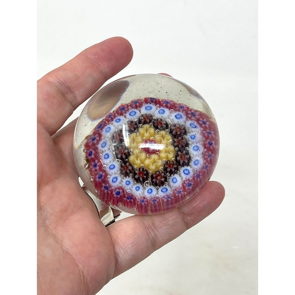 Baccarat Vintage Complex Tight Millefiori Art Glass Colorful Paperweight 2.25"